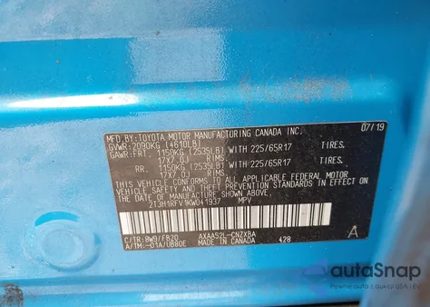 2019 Toyota Rav4 Le from USA, damaged, VIN 2T3H1RFV1KW041937